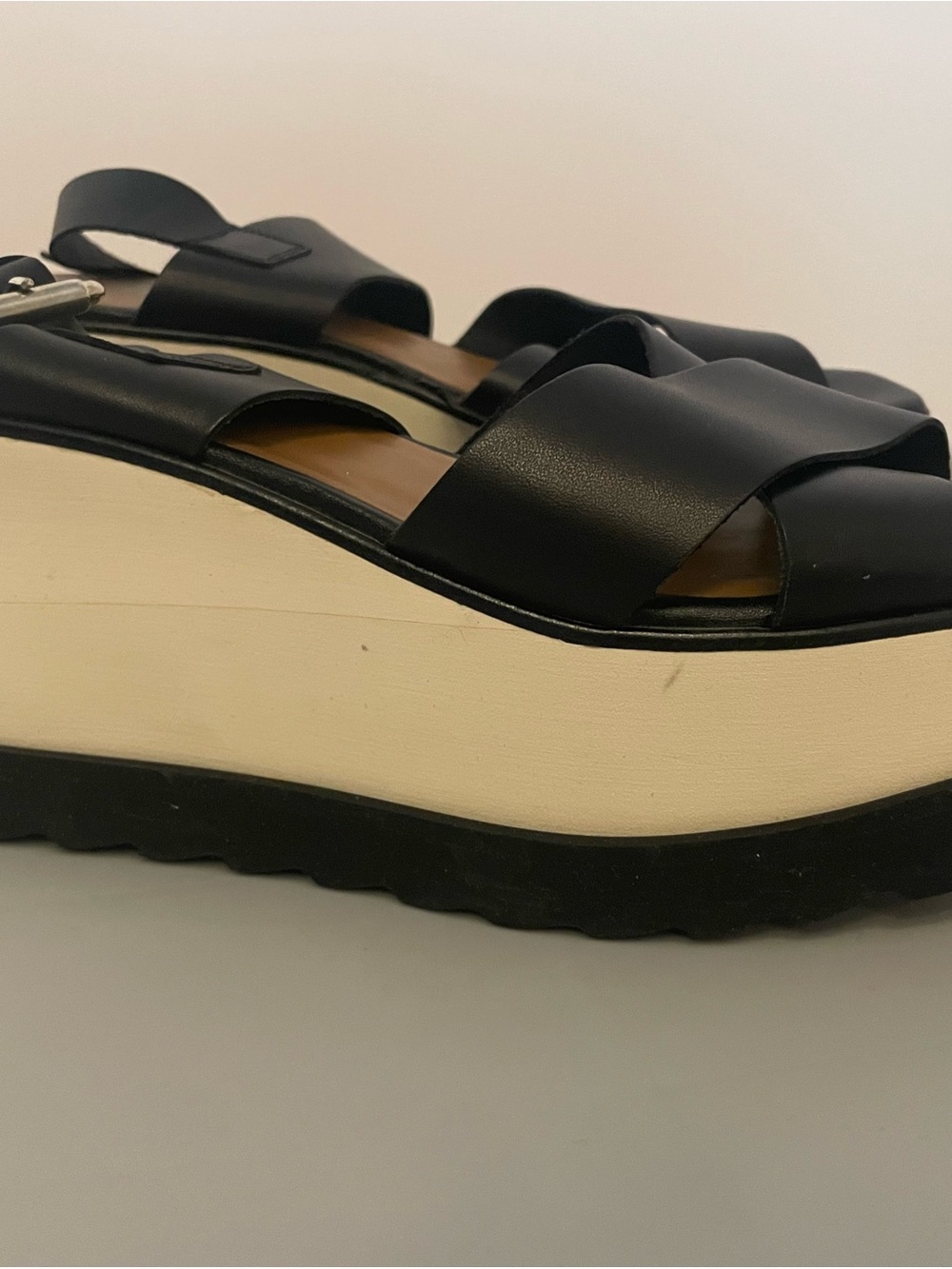 Free People Black and Cream Platform Sandals